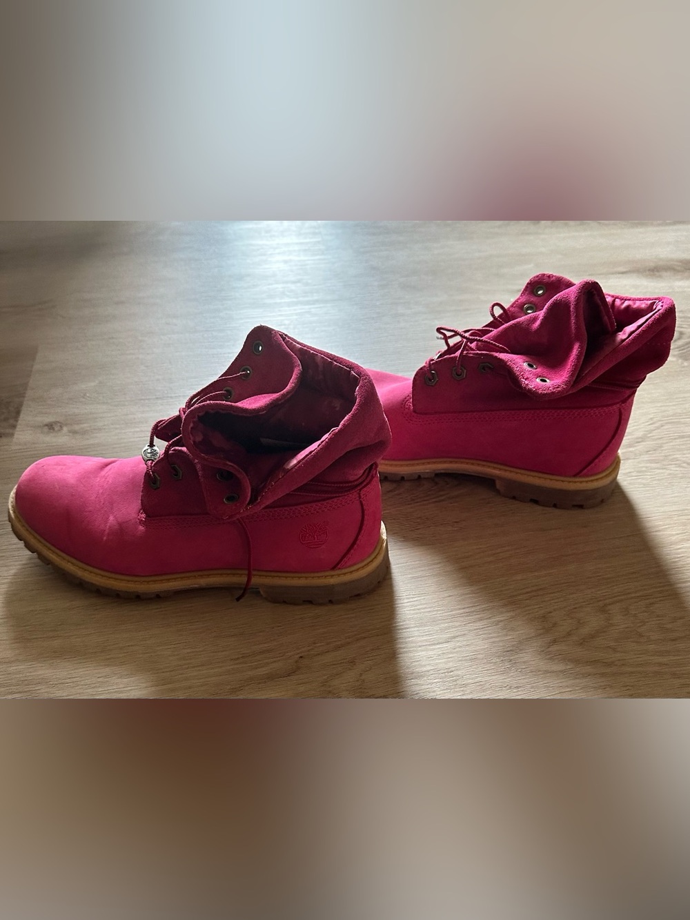 Timberland Magenta Nubuck Lace-Up Boots with Tan Sole
